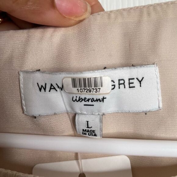 Waverly Grey Womens Split Sleeve Blouse L Beige Black Swiss Dot Layered Business - Picture 3 of 7